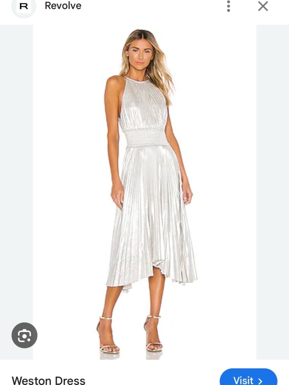 NWT ALC Weston Silver Pleated Halter Midi Dress